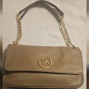 Michael Kors Fulton Pebbled Leather Taupe Shoulder Gold Chain Convertible Bag